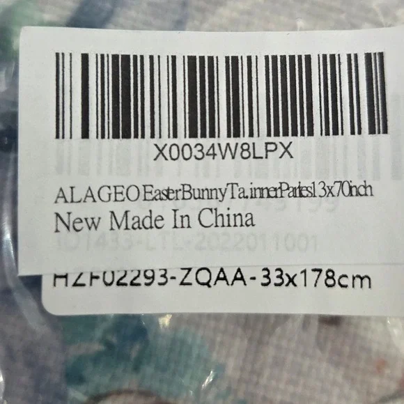 ALAGEO Easter Bunny Table Runner Teal Checkered Cotton Bolls 13x70 - Picture 3 of 3